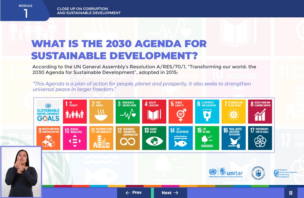 elearning unitar onu antocorrupcion y desarrollo sostenible moodle ejemplo