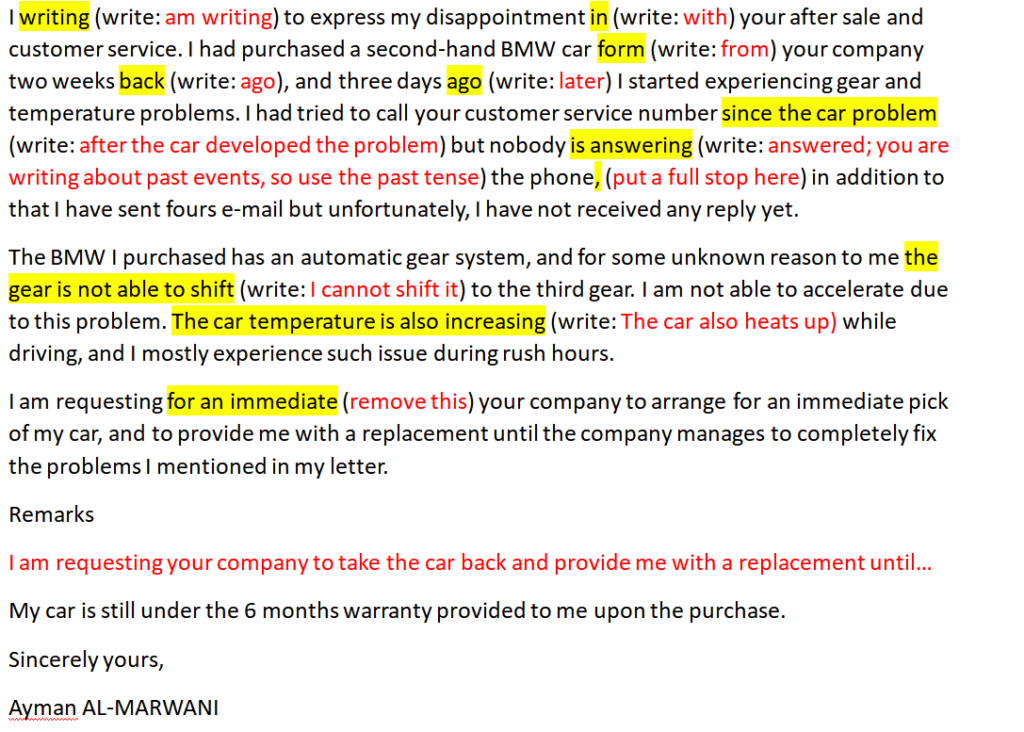 ielts letter sample